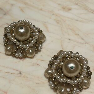 Vintage Pearl Clip on Earings. Brass Backing. 1.5 in.